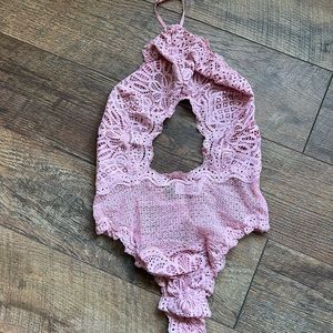 NWOT VS lingerie thong teddy open front halter